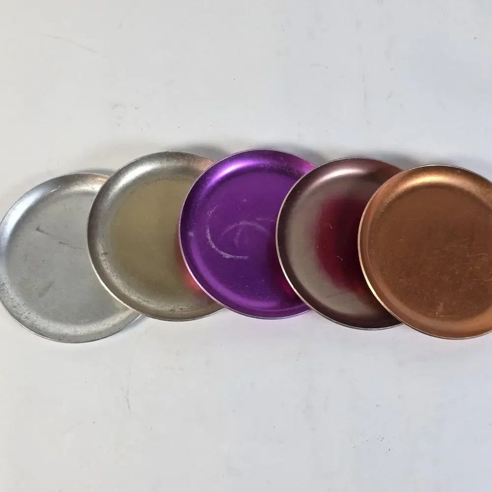 Vintage Heller Hostess Ware Colorama Aluminum Coasters Set 5 MCM Italy USED